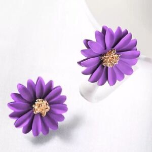 Purple Metal Flower Stud Earrings 14K Gold Plate